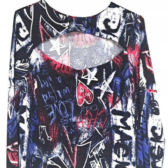 Top Women’s 3X Abstract Print Long Sleeves Blouse Pullover Round Neck Multicolor - Picture 1 of 8